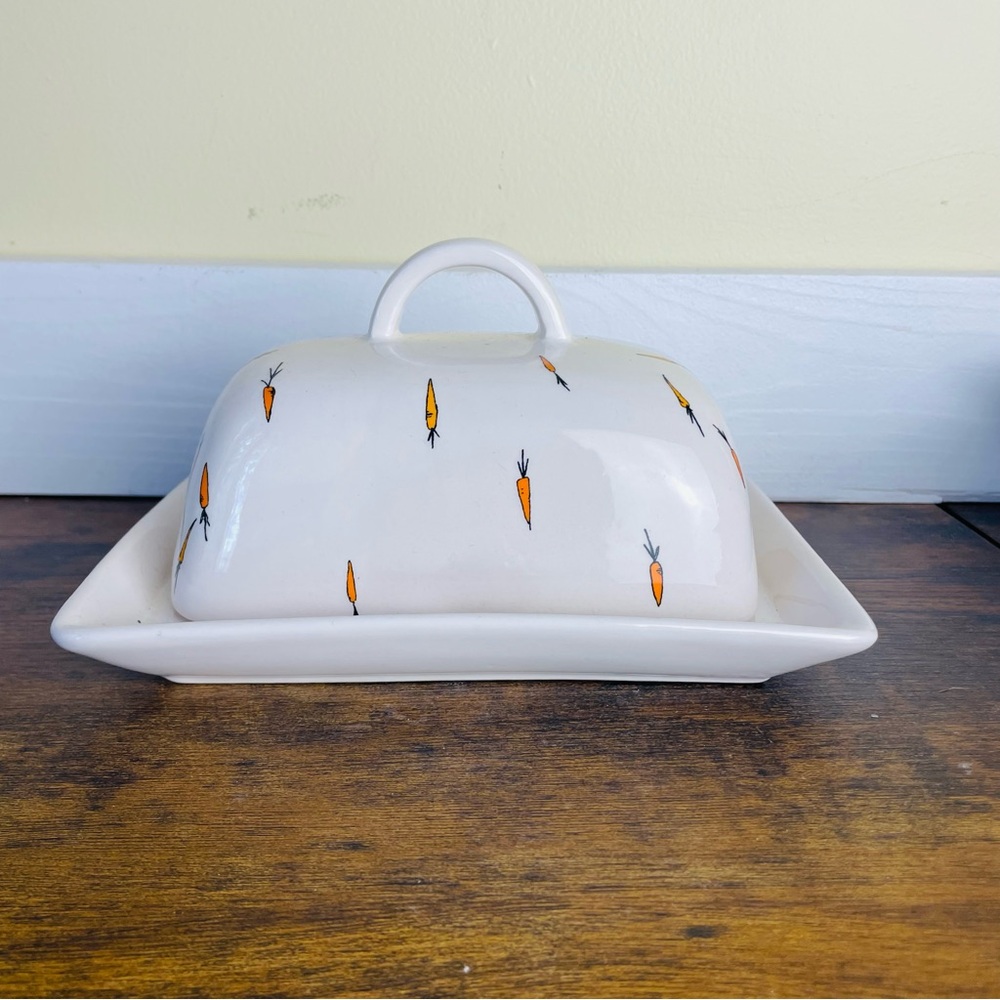Jack’s Carrots by Magenta White Butter Dish with Carrot Design